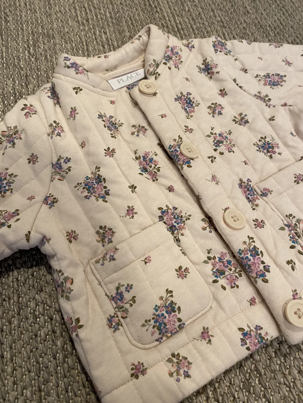 The Children's Place Floral Quilted Jacket Cream with Pink & Blue Flowers